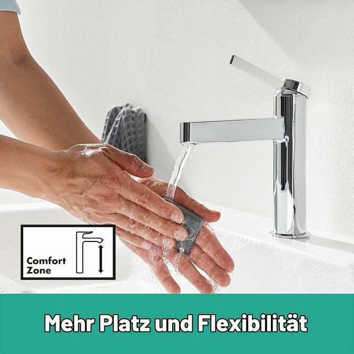 hansgrohe Waschtischarmatur Finoris, Wasserhahn Bad mit Auslauf Höhe 110 mm, mit Push-Open Ablaufgar
