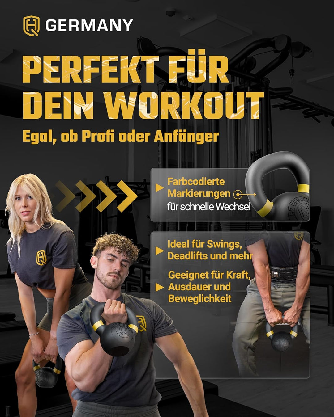 HQ Germany® Powdercoat Kettlebell | Vollguss | 2-32kg | Starter-Sets | ±2,0% Gewichtstoleranz +Start