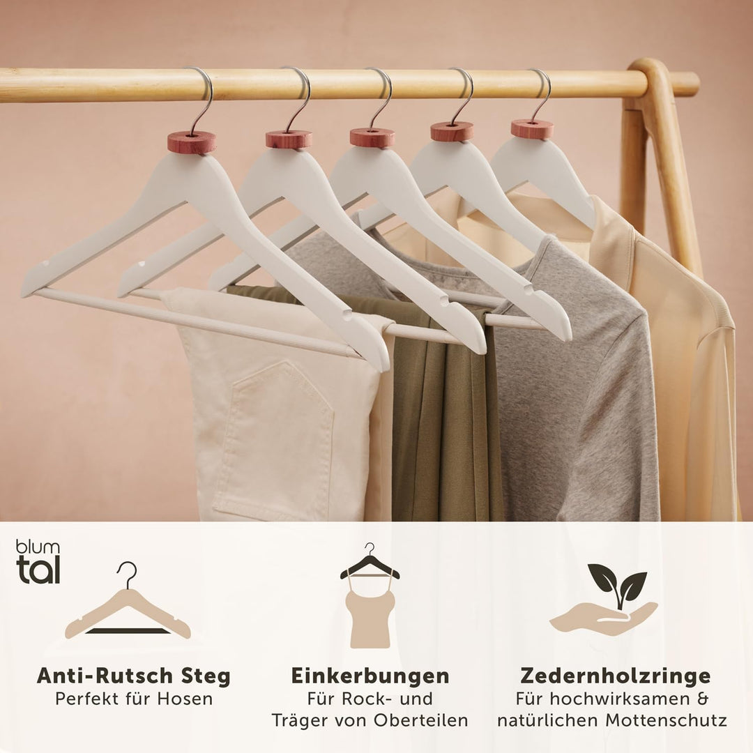 Blumtal Kleiderbügel Holz 40er Set - Holzbügel mit 360° drehbarem Metallhaken - Kleiderbügel Weiss +