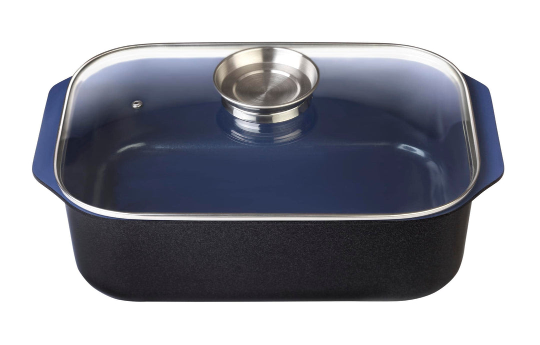 GSW Stahlwaren GmbH Rechteckiger Bräter mit Glasdeckel und Aromaknopf, 40 x 26 x 11 cm, 8 Liter, Alu