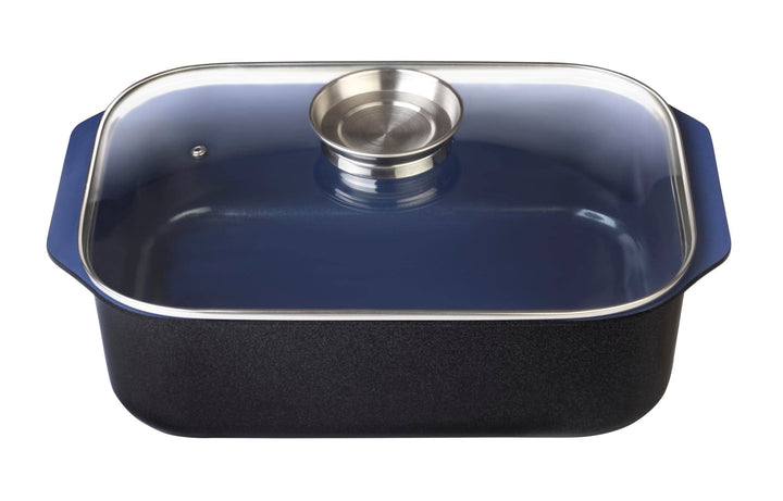 GSW Stahlwaren GmbH Rechteckiger Bräter mit Glasdeckel und Aromaknopf, 40 x 26 x 11 cm, 8 Liter, Alu
