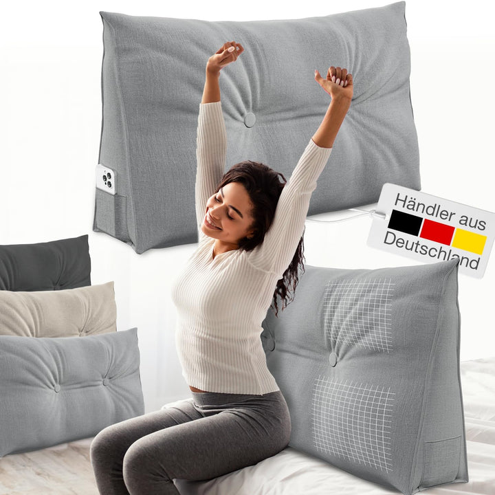 ELONEO Rückenkissen 90 cm breit, Keilkissen für Bett und Sofa geeignet, dreieckiges Lesekissen, Kiss