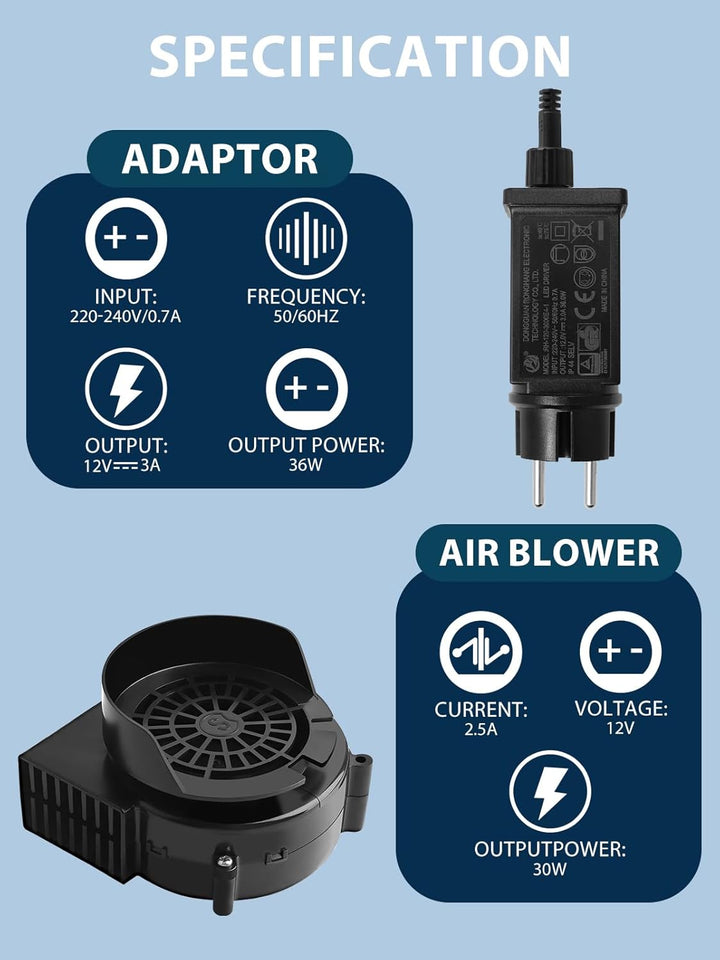 Kalolary 2,5 A Ersatz Luftgebläse für aufblasbare Gegenstände Luftgebläse mit Adapter und LED-Leucht