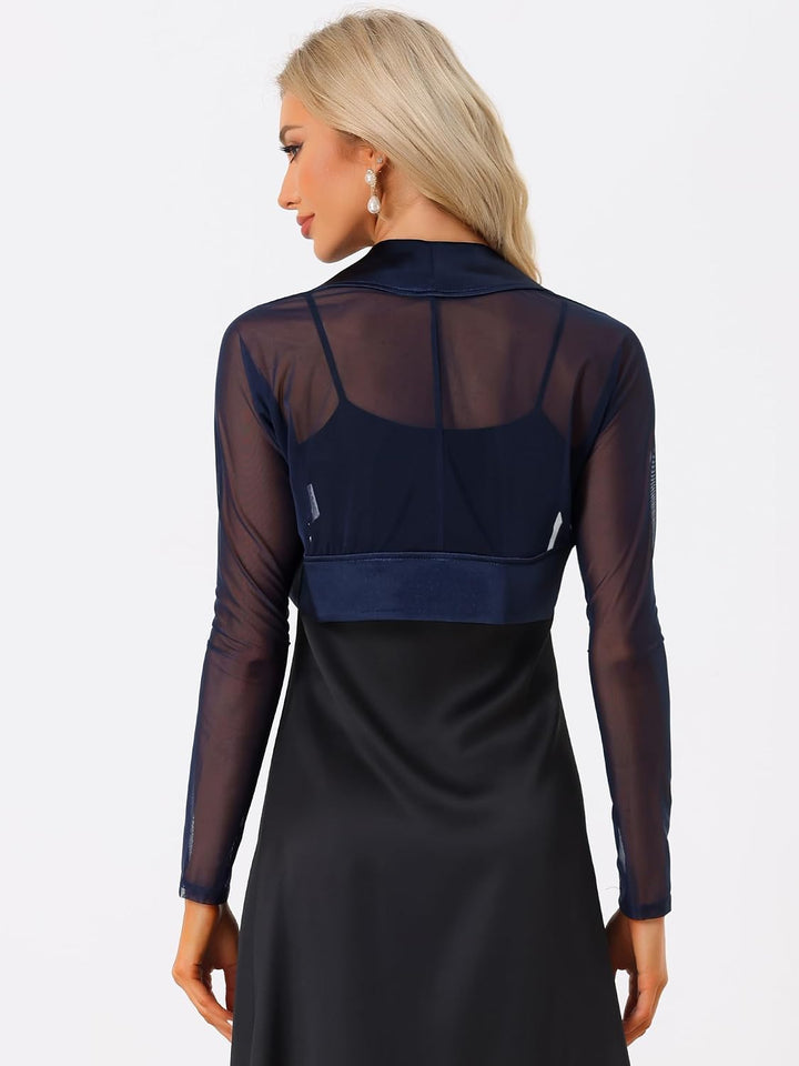 Allegra K Damen Satin Bolero Langarm Hochzeit Crop Shrugs Offen Elegant Chiffon Cardigan M Dunkel Bl