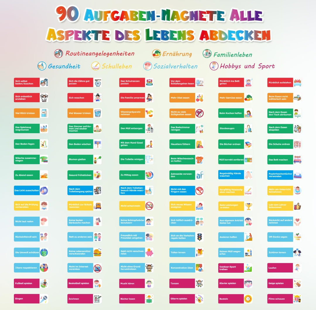 GutSache Belohnungstafel für Kinder[100 Aufgaben, 360 Magnete], Montessori Wochenplaner Kinder, Abwi