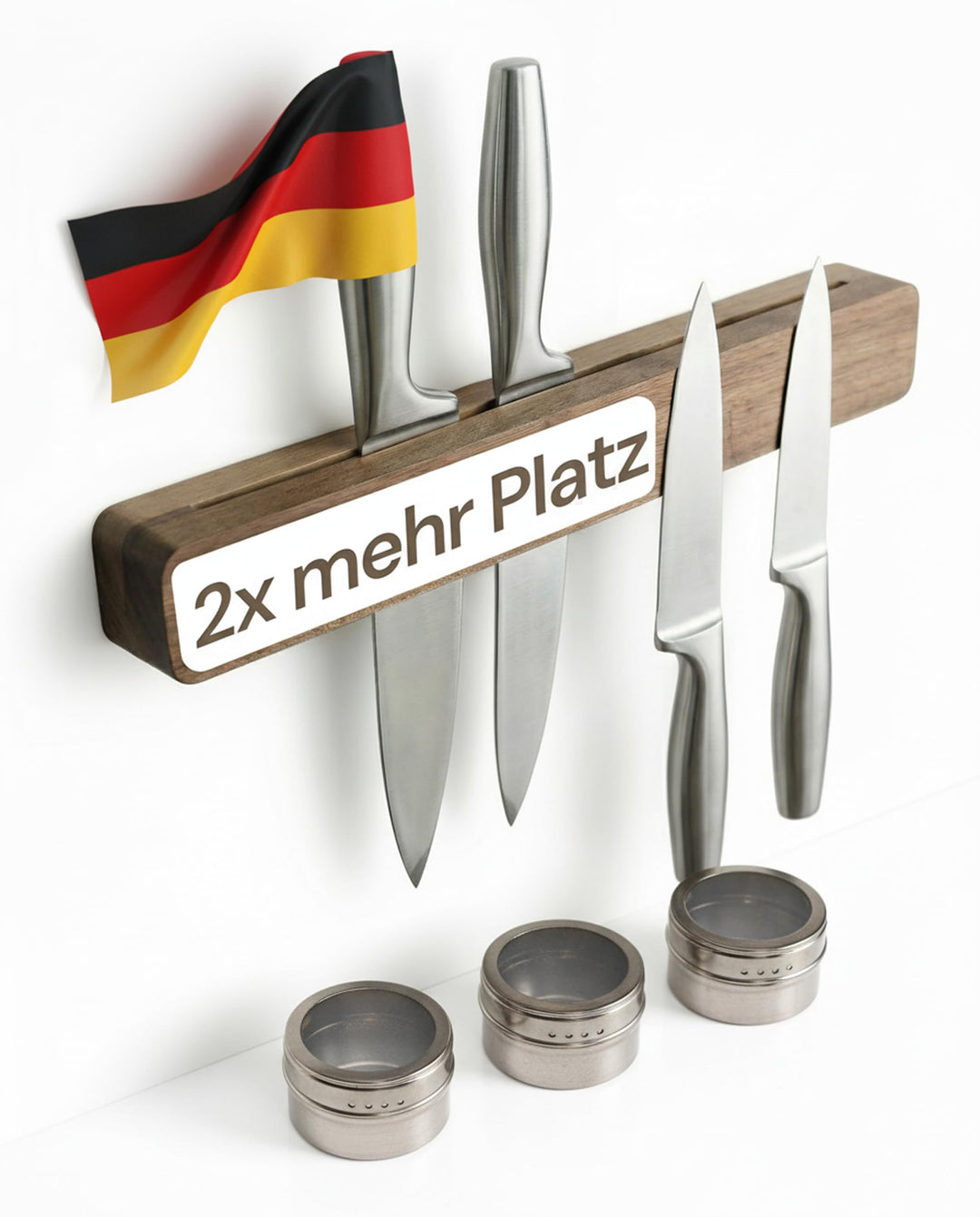 Magnetleiste Messer (41×7 cm) aus edlem aus Akazienholz – Messerhalter magnetisch für schwere Messer