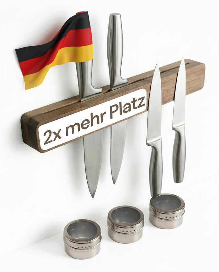 Magnetleiste Messer (41×7 cm) aus edlem aus Akazienholz – Messerhalter magnetisch für schwere Messer