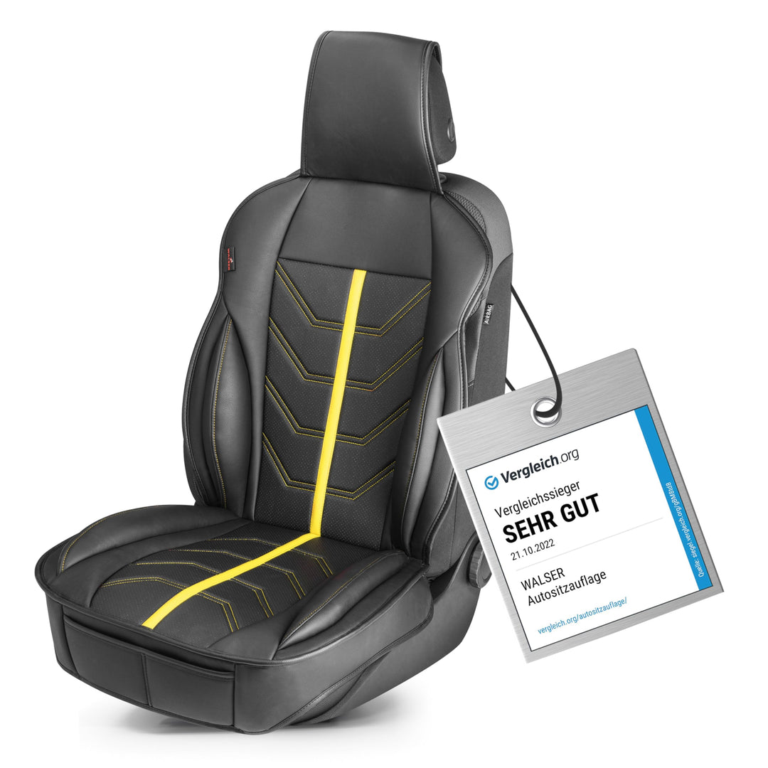 WALSER Premium Sitzauflage Auto Kimi, Sitzschoner Auto schwarz/gelb, Vergleichssieger* Auto Sitzaufl