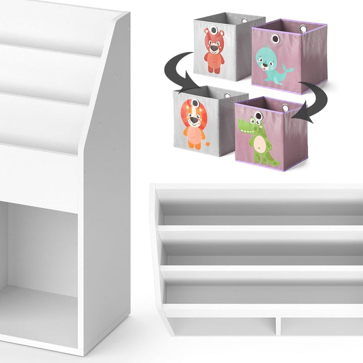 Vicco Kinderregal Luigi, Weiss, 72 x 79 cm mit 2 Faltboxen Opt.3 Weiss 72x79 mit Faltboxen Löwe/Krok