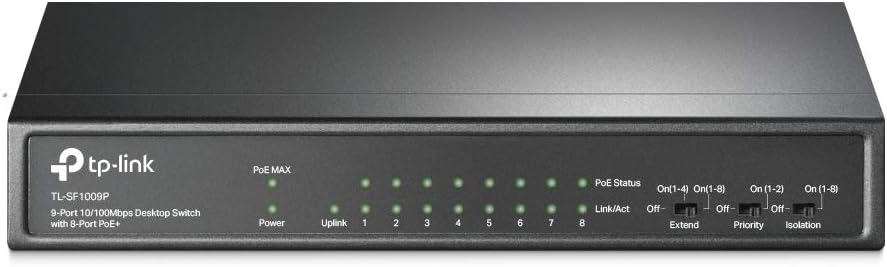 TP-Link TL-SF1009P 9-Port Fast Ethernet PoE Switch mit 8 PoE+ Ports(65 Watt, geschirmte RJ-45 Ports,