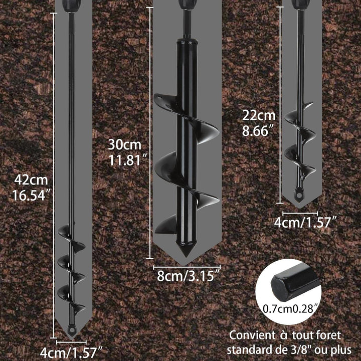 SENENQU 3 Stück Gartenbohrer Erdbohrer Ø80mm × 300mm + Ø40mm × 420mm + Ø40mm × 220mm Garten Erdbohre
