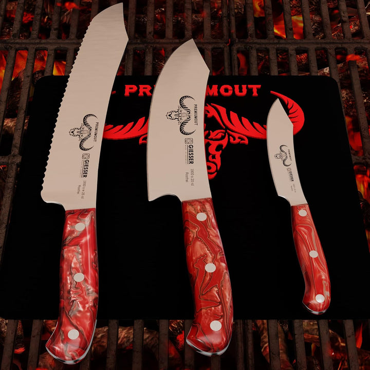 GIESSER seit 1776 - Made in Germany - Messerset 3 teilig, Red Diamond, PremiumCut, Kochmesser 20 cm,