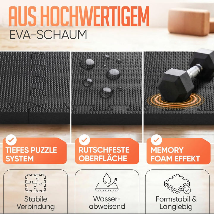 Bodenschutzmatte Fitness inkl. gratis Antirutschmatte & Zipperbag - 18/36/54 Puzzlematten - 30x30x1c