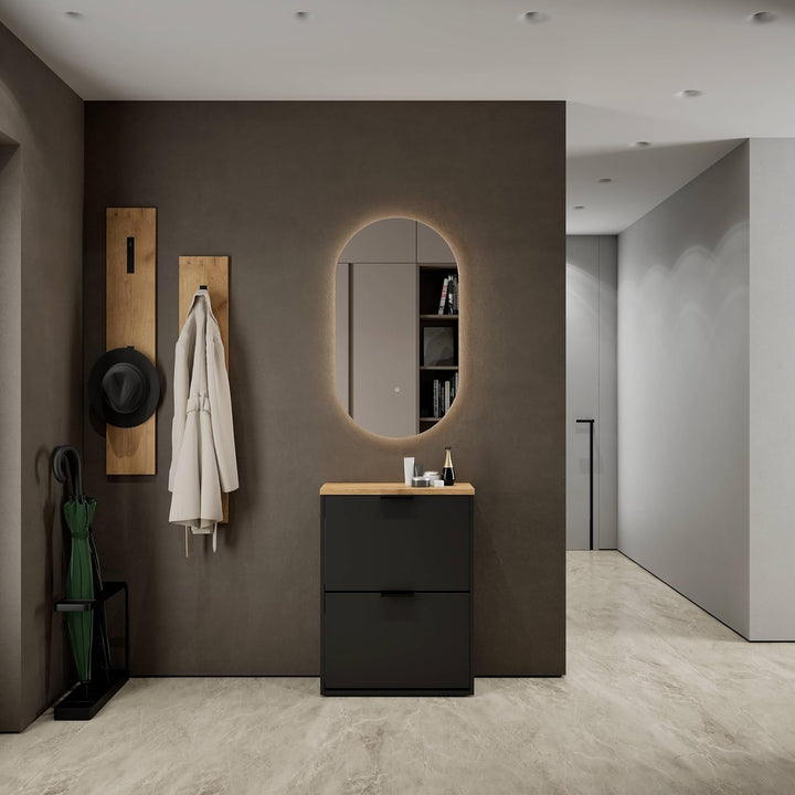 Planetmöbel Schuhschrank schmal mit 2 Klappen platzsparender Schuhregal mit 4 Ablagen, Schuhkommode