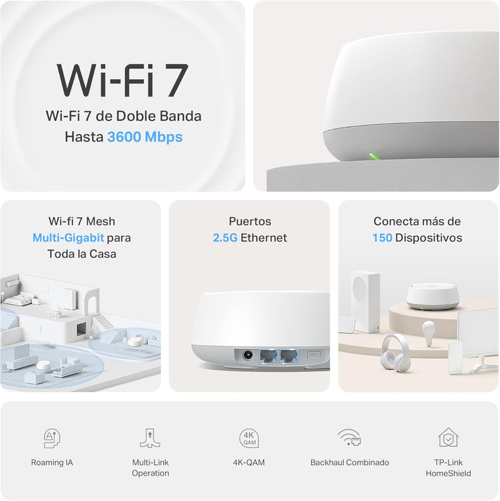 TP-Link Deco BE25 WiFi 7 Mesh WLAN(2 Pack), BE3600 Dual-Band, 2 x 2.5 Gbit/s Port für Jede Einheit,