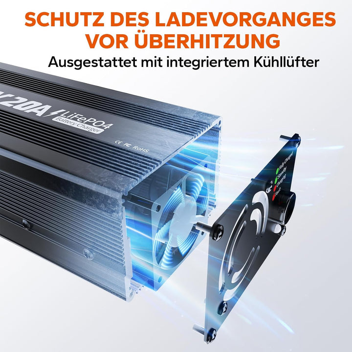 LiTime 14.6V 20A Lithium Batterieladegerät, LiFePO4 Ladegerät 12V AC-DC, Smart Charger mit Anderson