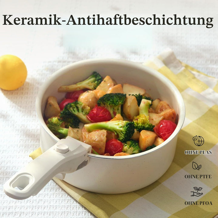 Töpfe Set mit Abnehmbaren Griffen, Keramik Topfset induktion 16/18/20cm, 3-in-1 Verschlussdeckel und