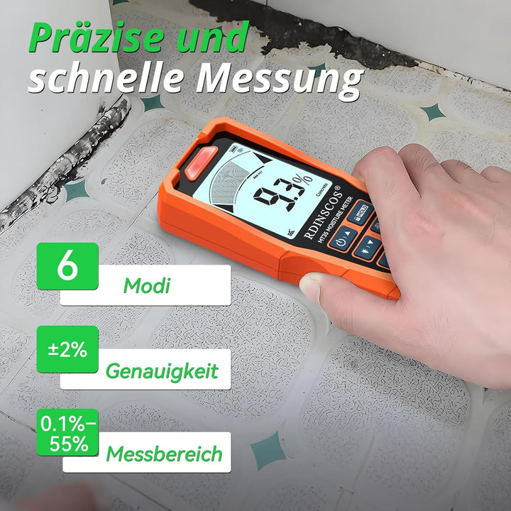 RDINSCOS Feuchtigkeitsmessgerät Wand Feuchtigkeitsprüfer Mauerwerk Feuchtigkeitsmesser Wand Pinless-