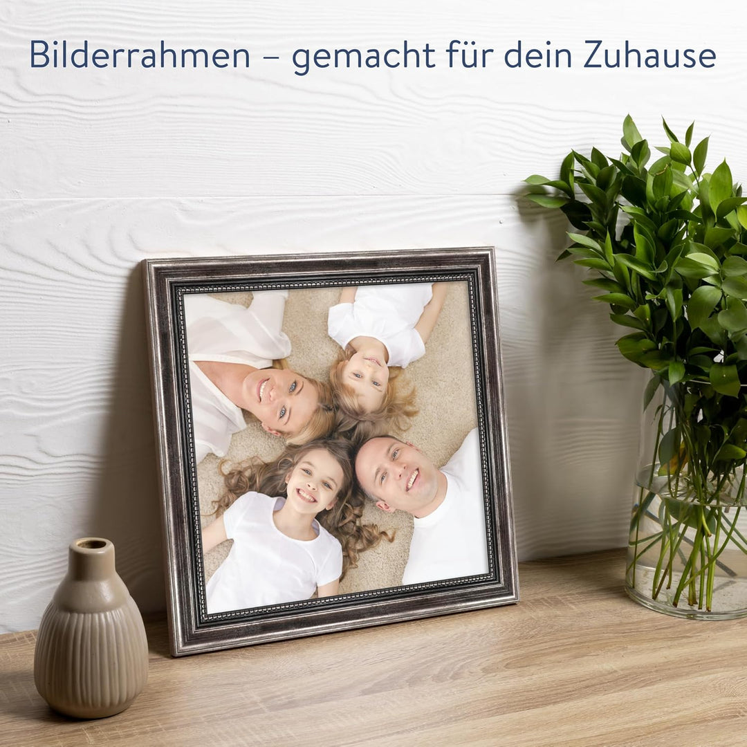WANDStyle Bilderrahmen Metall-Optik 30x30 cm quadratisch aus Holz im Barock-Stil zum Aufhängen, Foto