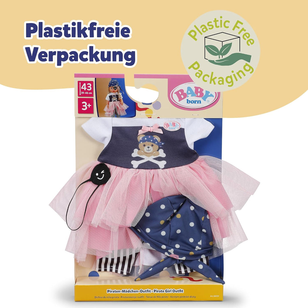 Baby Born Piratenmädchen-Outfit mit Kleid, Hose, Kopftuch und Augenklappe für 43cm Puppen