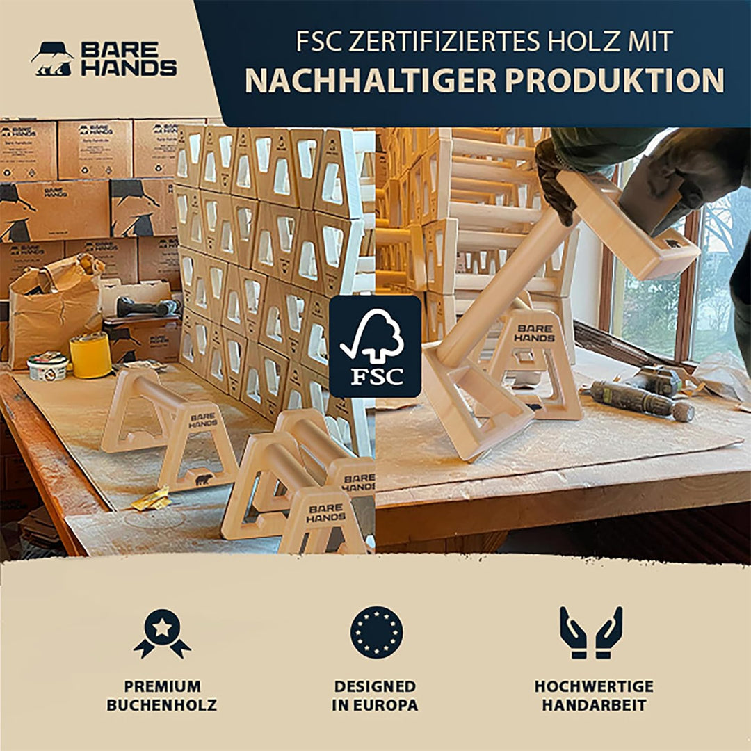 BARE HANDS Liegestützgriffe – 2x gelenksschonende & rutschfeste Holz Liegestützgriffe – Calisthenics