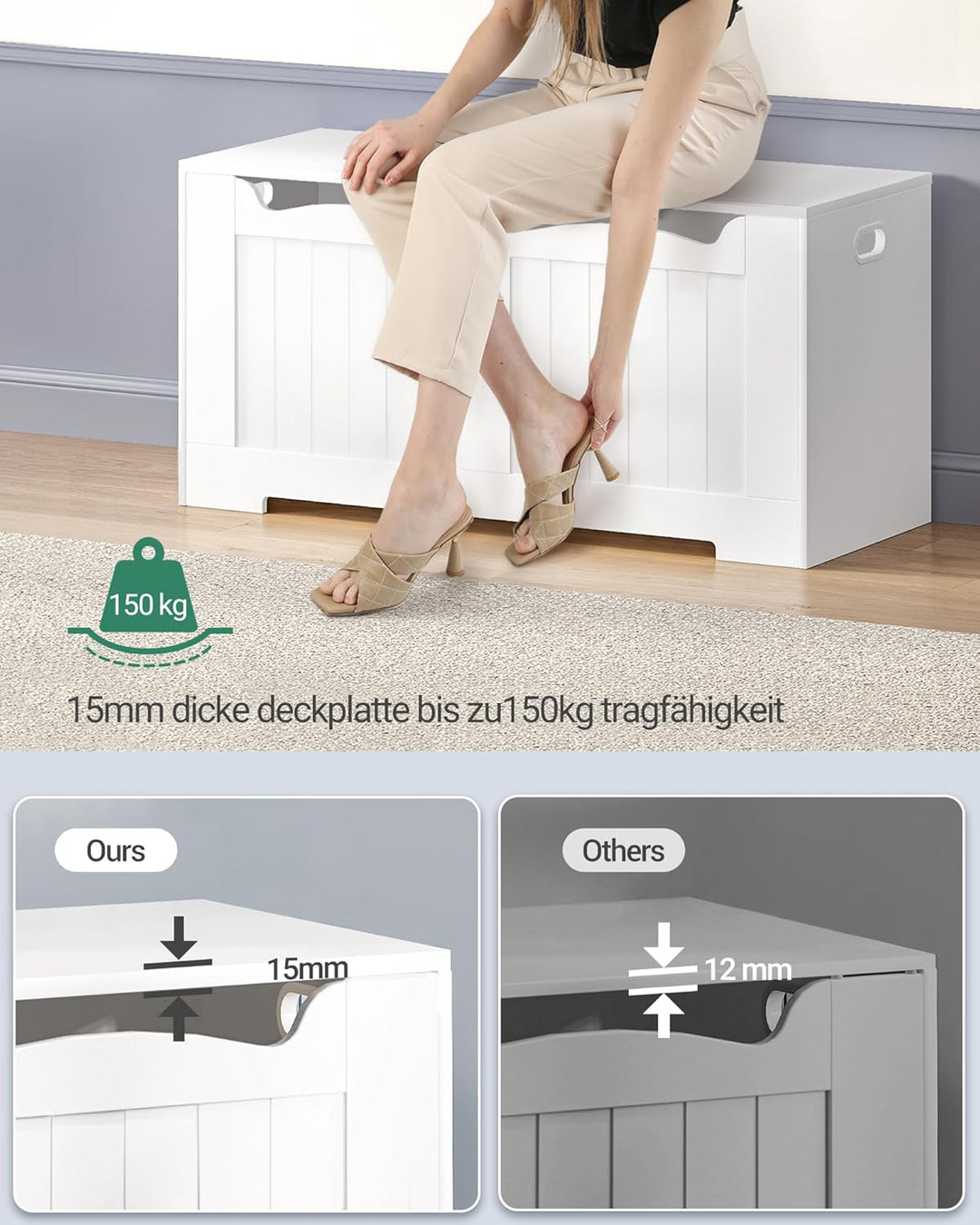 Hzuaneri Schuhbank, Sitzbank mit Stauraum, Sitztruhe, 2 Sicherheitsscharniere, Aufbewahrungsschrank,