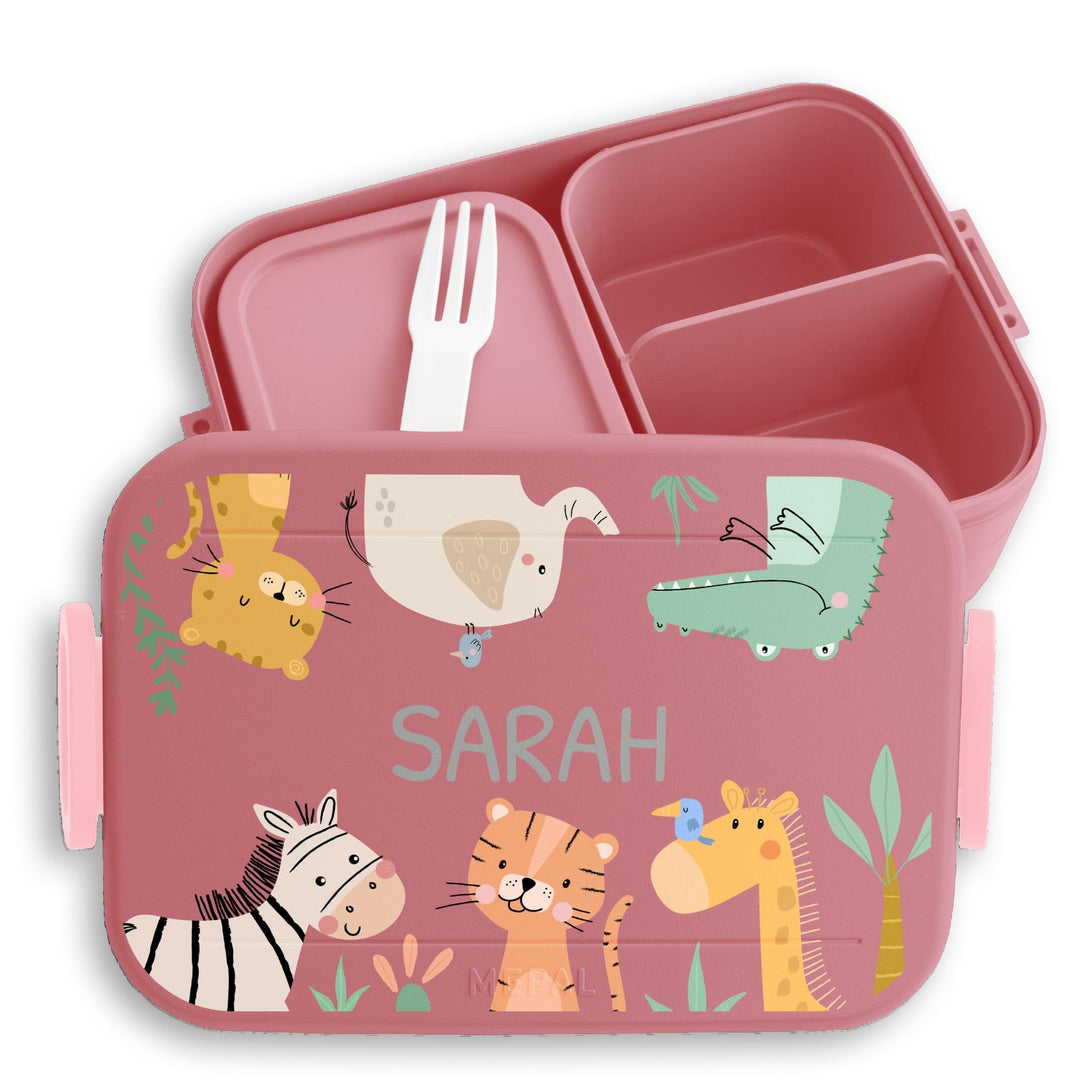 Kinder Bento Box Midi Lunchbox für Mepal Bentobox - Zootiere Afrika Tiere Elefant Zebra Tiger Giraff