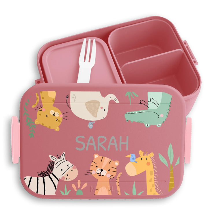 Kinder Bento Box Midi Lunchbox für Mepal Bentobox - Zootiere Afrika Tiere Elefant Zebra Tiger Giraff