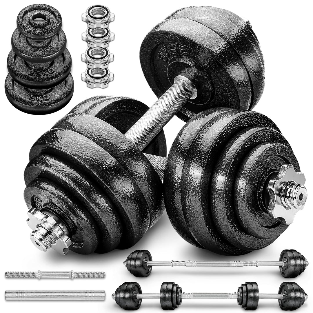 RE:SPORT 2 in 1 Hanteln Set 15-60kg | Hantelset Gusseisen verstellbar | Kurzhantel &amp; Langhantel | St