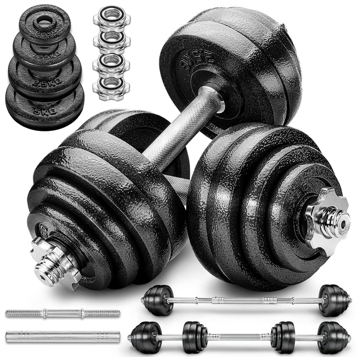 RE:SPORT 2 in 1 Hanteln Set 15-60kg | Hantelset Gusseisen verstellbar | Kurzhantel &amp; Langhantel | St