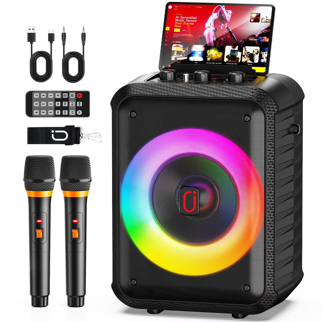 HWWR Karaoke Maschine, Karaoke Anlage Mit 2 Mikrofonen, Tragbarer Bluetooth Karaoke Anlage Mit Led L