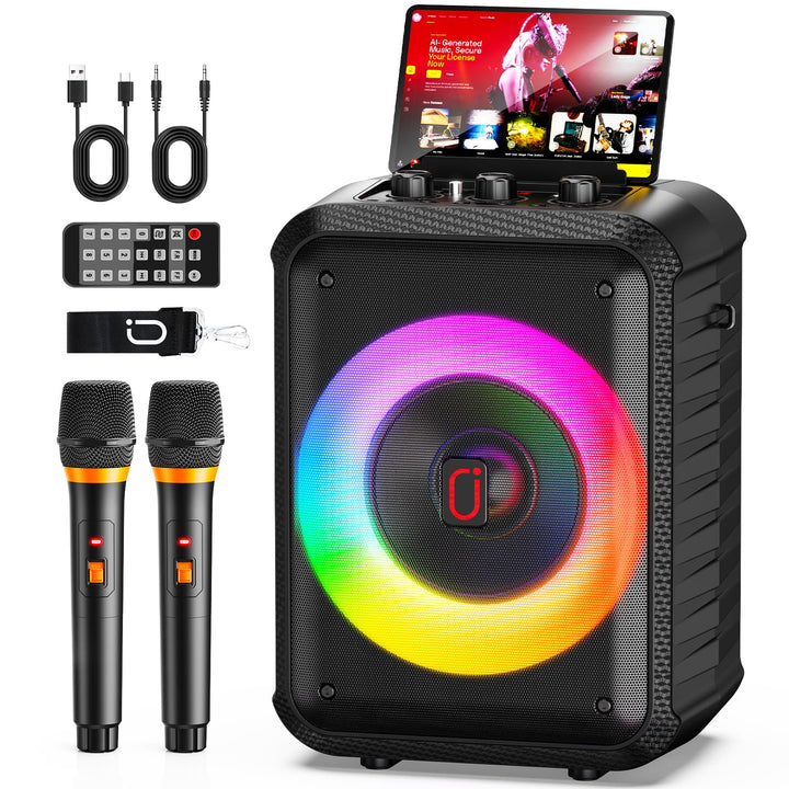 HWWR Karaoke Maschine, Karaoke Anlage Mit 2 Mikrofonen, Tragbarer Bluetooth Karaoke Anlage Mit Led L