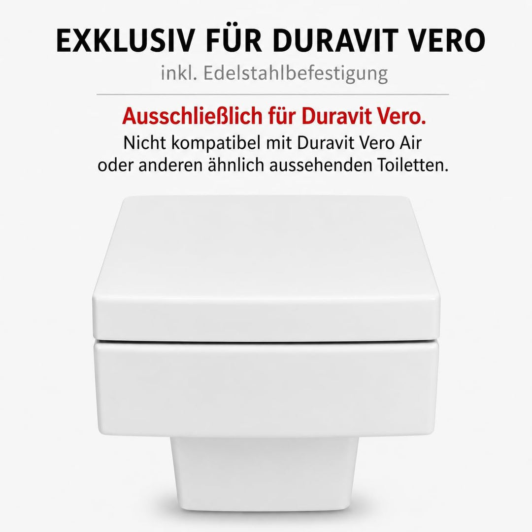 Bullseat WC Sitz passgenau für Duravit Vero | Softclose Absenkautomatik | abnehmbar | Edelstahlbefes