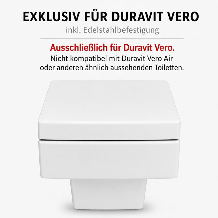 Bullseat WC Sitz passgenau für Duravit Vero | Softclose Absenkautomatik | abnehmbar | Edelstahlbefes