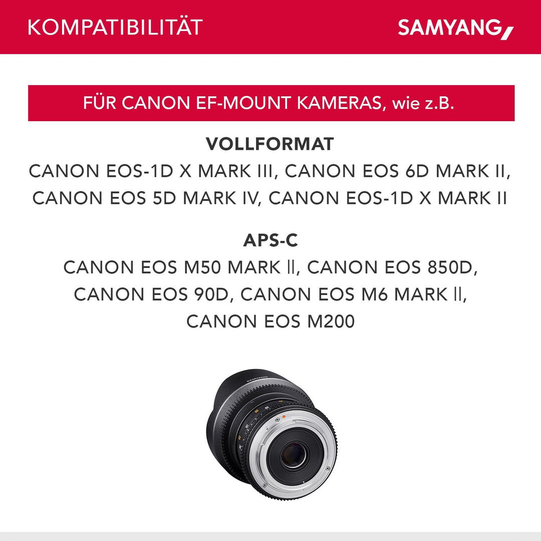 Samyang 14/3,1 Objektiv Video DSLR II Canon EF manueller Fokus Videoobjektiv 0,8 Zahnkranz Gear, Wei