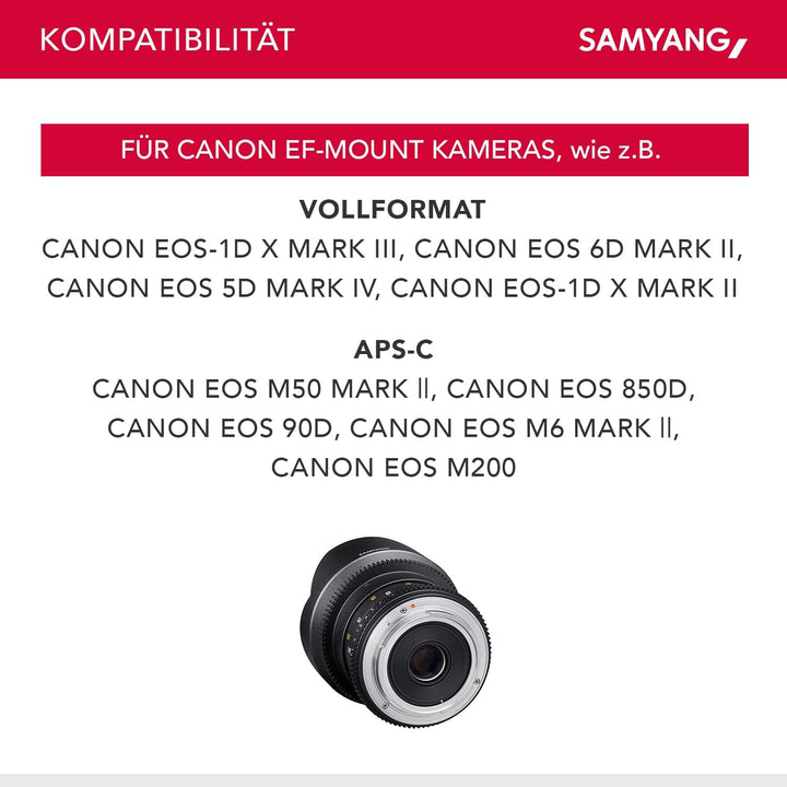 Samyang 14/3,1 Objektiv Video DSLR II Canon EF manueller Fokus Videoobjektiv 0,8 Zahnkranz Gear, Wei