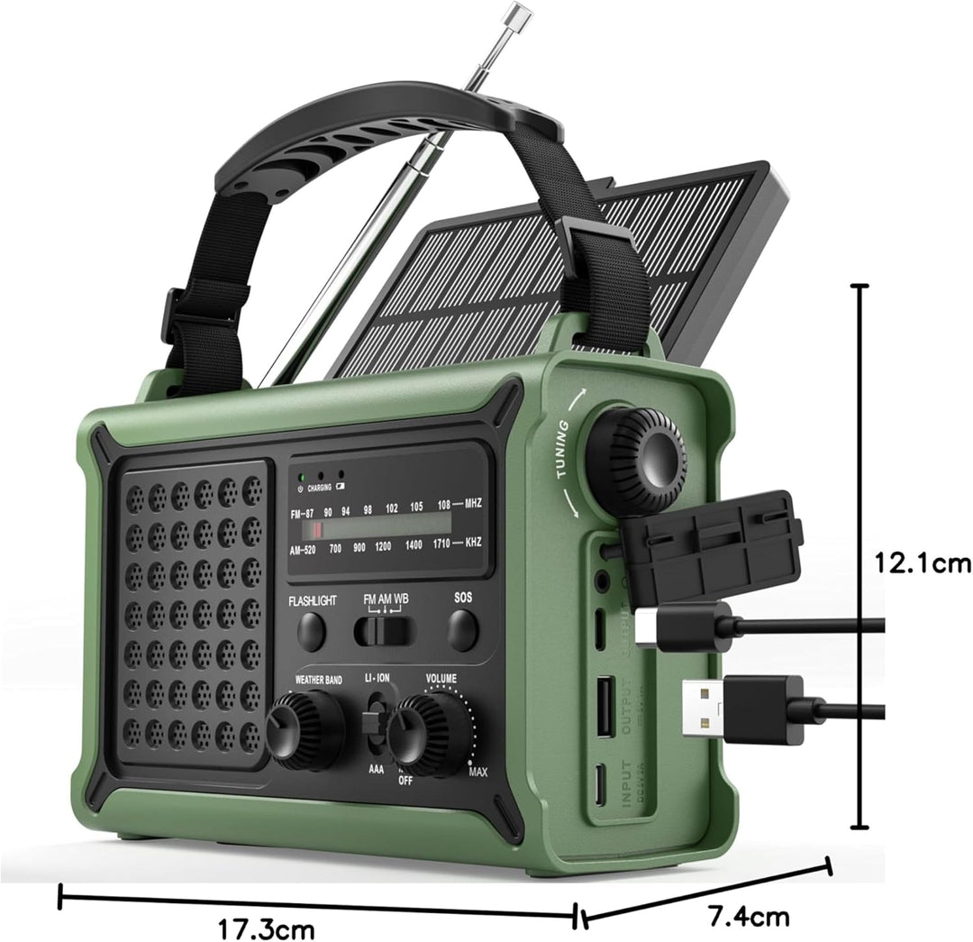 ROCAM Kurbelradio,12000mAh Notfallradio mit 8500mm² Solarpanel & 650mA Kurbel, Tragbar Solar Weltemp