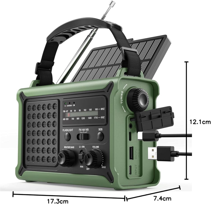 ROCAM Kurbelradio,12000mAh Notfallradio mit 8500mm² Solarpanel & 650mA Kurbel, Tragbar Solar Weltemp