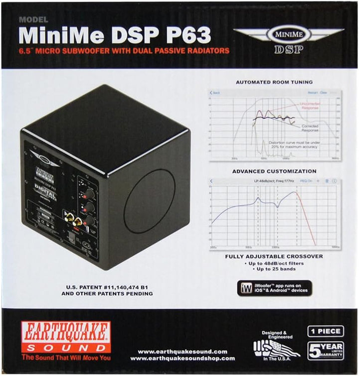 Earthquake Sound MiniMe-DSP-P63 6,5 Zoll Mikrobetriebener Subwoofer mit Dual 6,5 Zoll SLAPS passiver