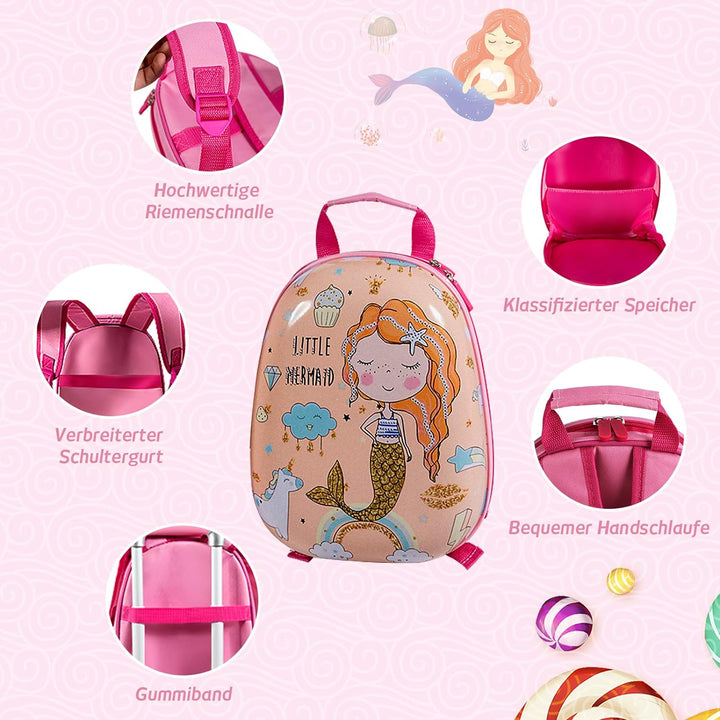 COSTWAY 2tlg Kinderkoffer + Rucksack, Kindertrolley aus Kunststoff, Kindergepäck, Kinder Kofferset H