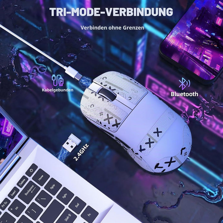 ZIYOU LANG×MAGIC-REFINER AJ199 Kabellose Gaming Maus Leicht, 49g Tri-Modus 2.4G/BT/Kabel, PixArt PAW
