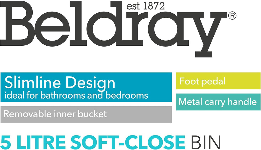 Beldray LA041173SS Treteimer für Badezimmer – Abfalleimer mit rechteckigem Soft-Close-Deckel, Küchen