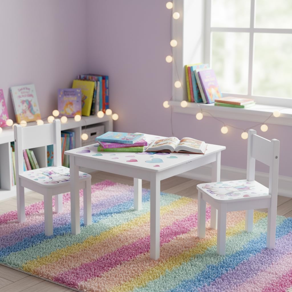Leomark Kindertisch und 2 Stühle aus Holz Weiss YETI, Kinder Sitzgruppe