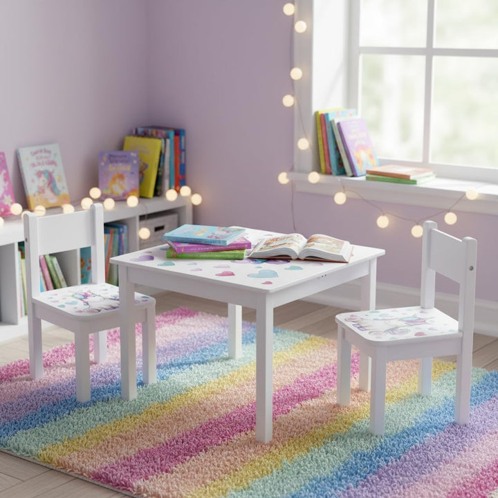 Leomark Kindertisch und 2 Stühle aus Holz Weiss YETI, Kinder Sitzgruppe