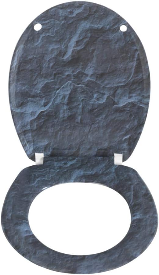 WENKO WC-Sitz Slate Rock, Toilettensitz mit Absenkautomatik, hygienischer WC-Deckel mit Schiefer-Ste