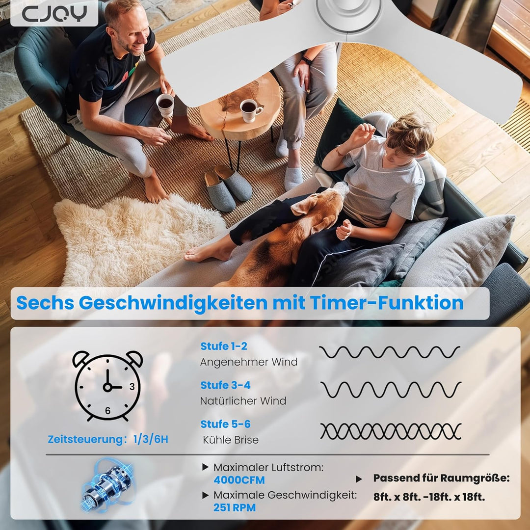 CJOY Deckenventilator mit Beleuchtung, 107 cm Deckenventilator mit Beleuchtung und Fernbedienung Lei