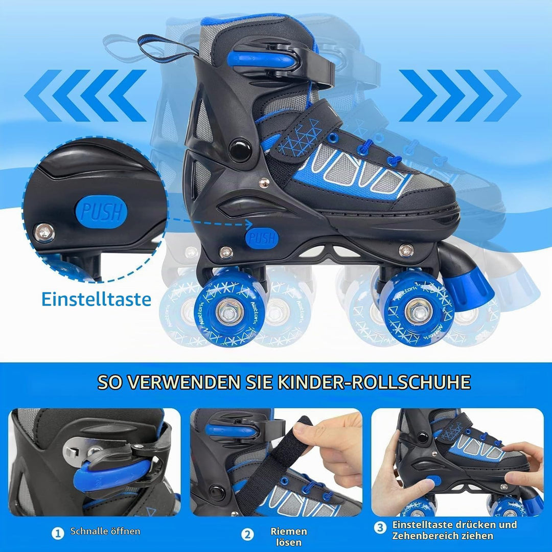 Nattork Kinder Rollschuhe für Mädchen, Jungen und Anfänger, 4 Grössen Verstellbare Rollschuhe mit Le