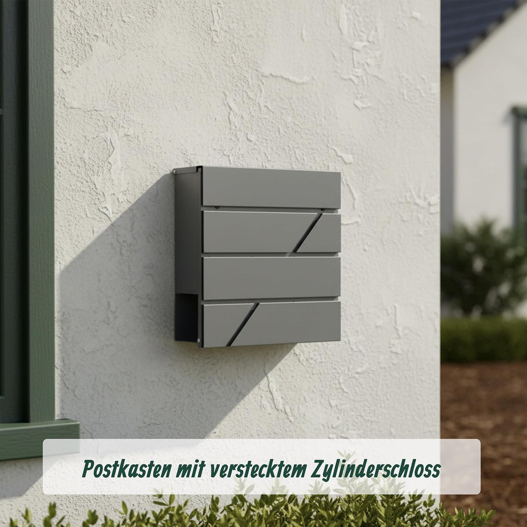 Relaxdays Briefkasten mit Zeitungsfach, HBT: 37 x 37 x 11 cm, DIN C4, wetterfest, 4 Schlüssel, Postk