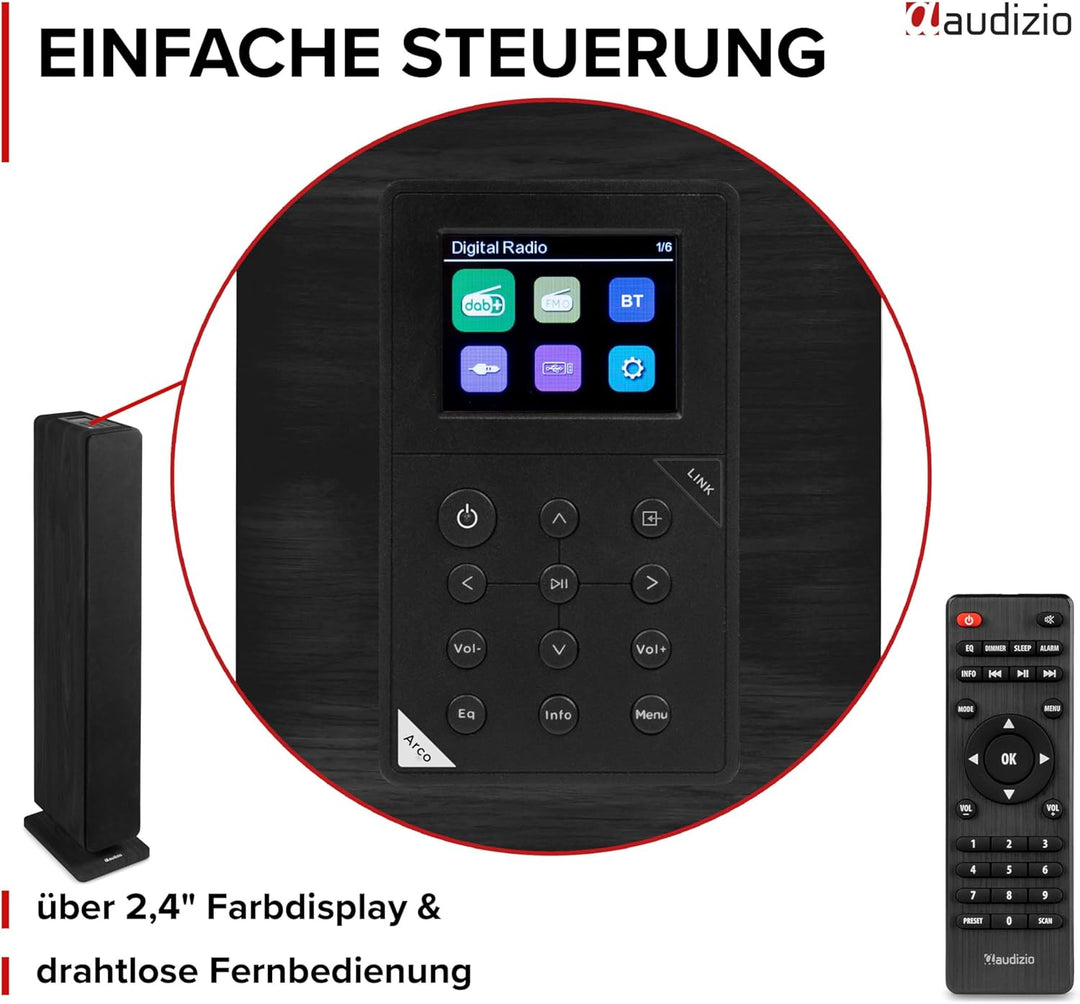 Audizio Arco - Standlautsprecher Aktiv 2er Set, Bluetooth 5.4 & DAB Radio, 320 Watt HiFi Lautspreche