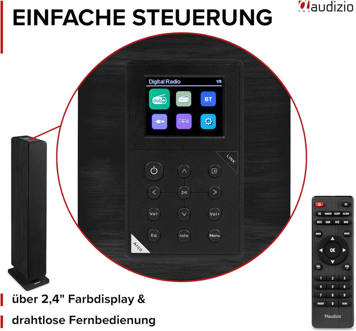 Audizio Arco - Standlautsprecher Aktiv 2er Set, Bluetooth 5.4 & DAB Radio, 320 Watt HiFi Lautspreche